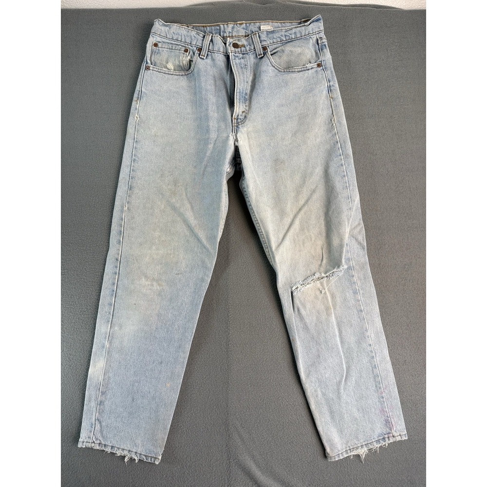 Vintage Levi's 555 Jeans Mens 34x28 Light Blue Relaxed Straight Distressed USA